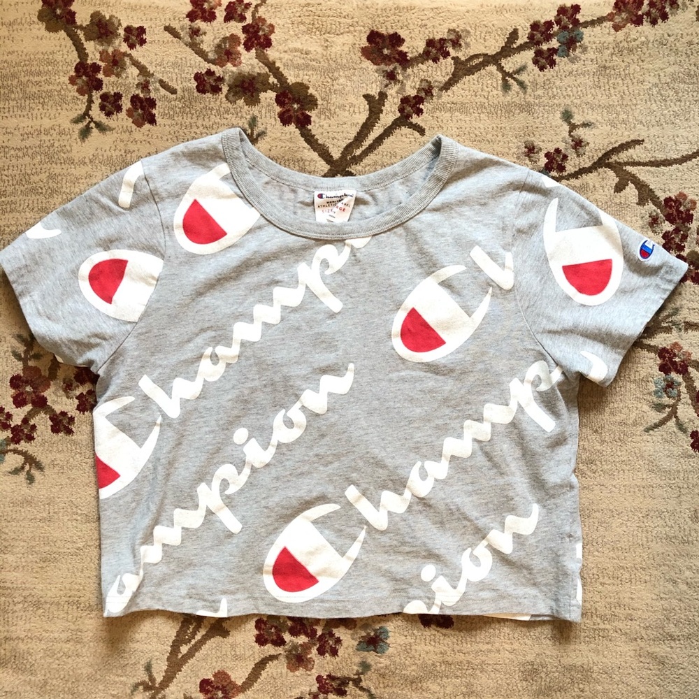 Champion Logo Large Crop Top Cute Heritage